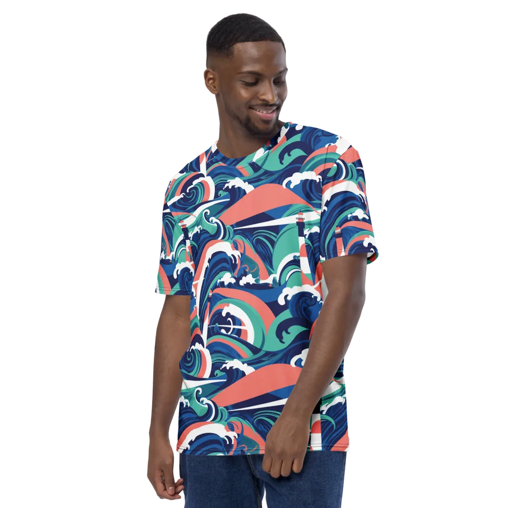 Neon Breakwater on Men's Crew Neck T-Shirt — Left