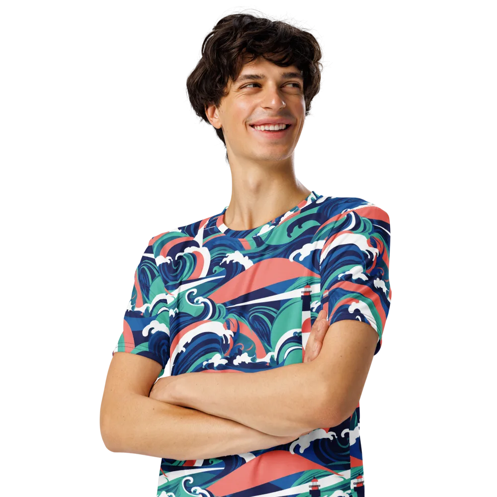 Neon Breakwater on Men's Crew Neck T-Shirt — Left Front