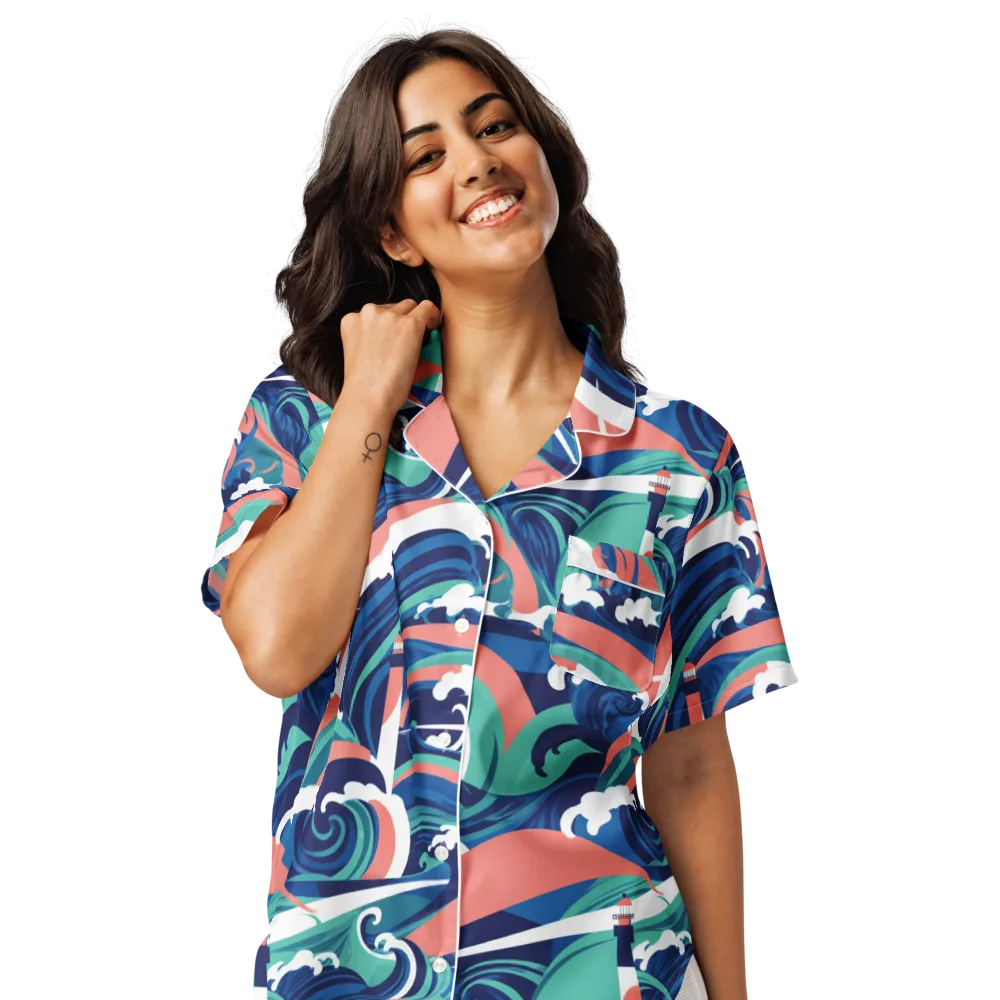 Neon Breakwater on Women's Short Sleeve Pajama Top — Front