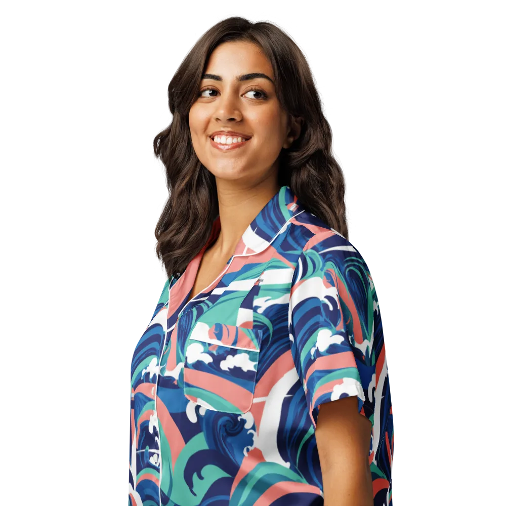 Neon Breakwater on Women's Short Sleeve Pajama Top — Left Front