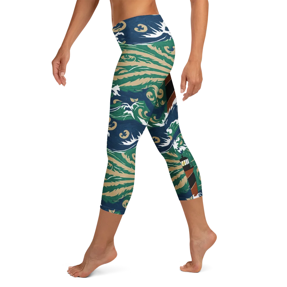 Beacon in the Breakers on Capri Leggings — Left