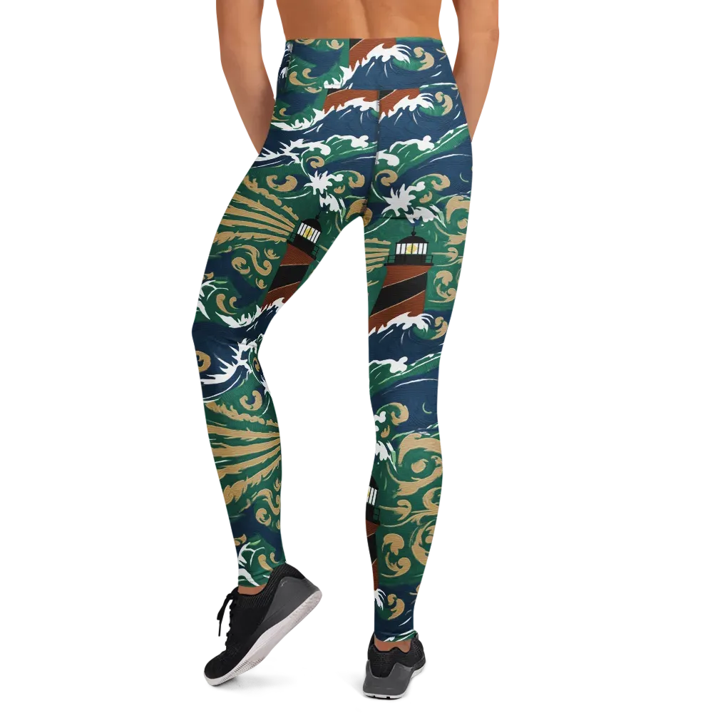 Beacon in the Breakers on Yoga Leggings — Back