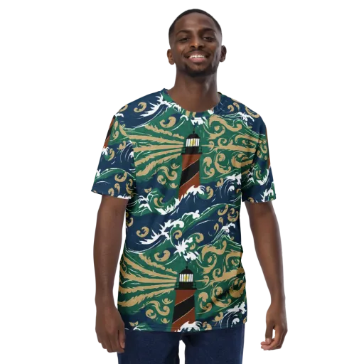 Beacon in the Breakers on a Men's Crew Neck T-Shirt