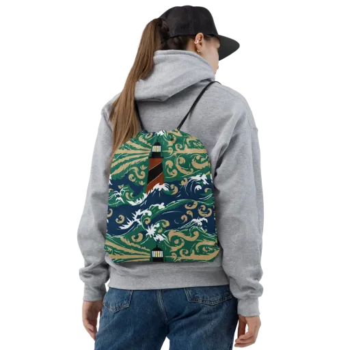 Beacon in the Breakers on a Drawstring Bag