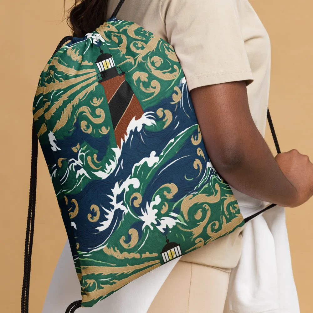 Beacon in the Breakers on Drawstring Bag — Front