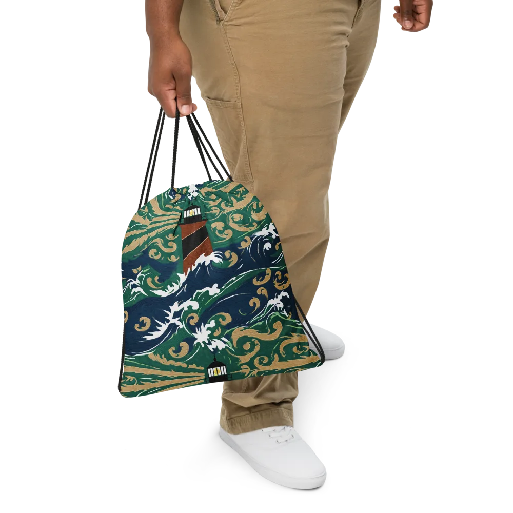 Beacon in the Breakers on Drawstring Bag — Front