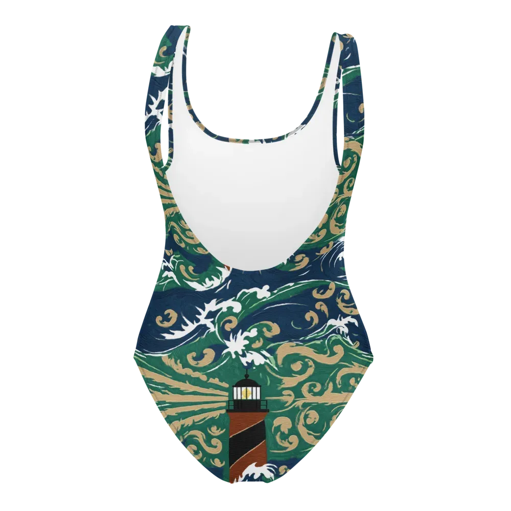 Beacon in the Breakers on One-Piece Swimsuit — Back