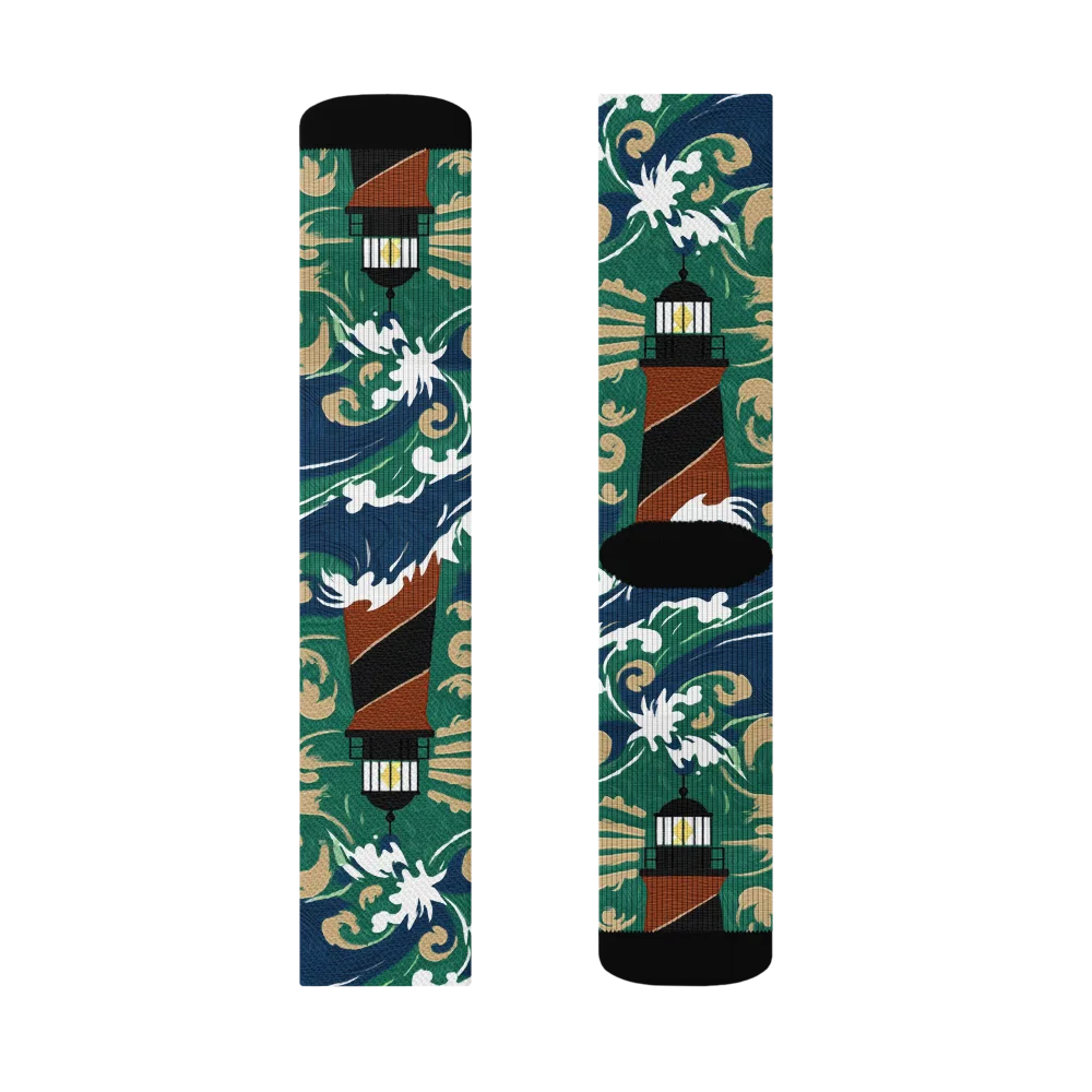 Beacon in the Breakers on Socks — Left Sock