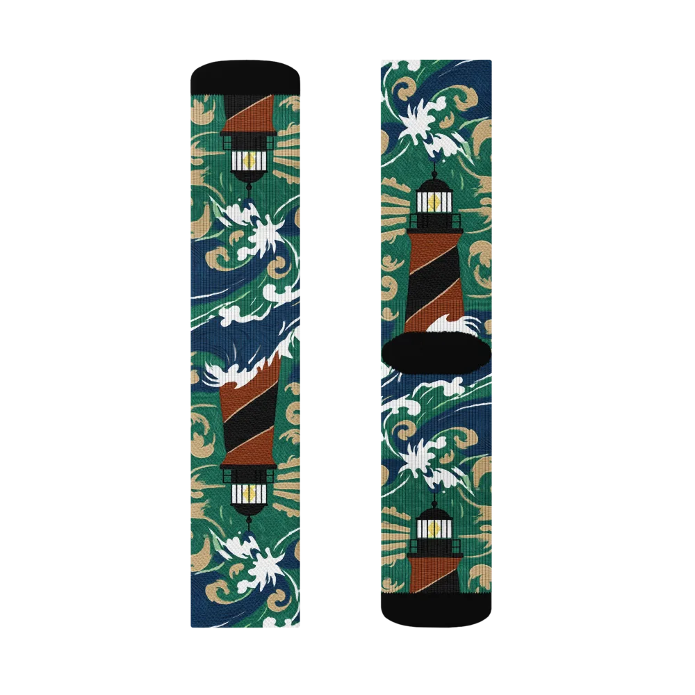 Beacon in the Breakers on Socks — Right Sock