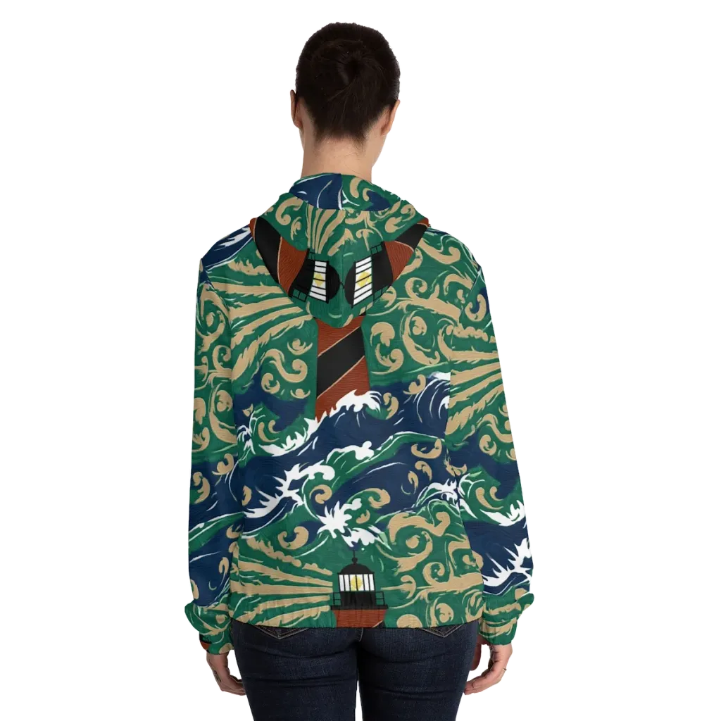 Beacon in the Breakers on Women's Full-Zip Hoodie — Back On Person