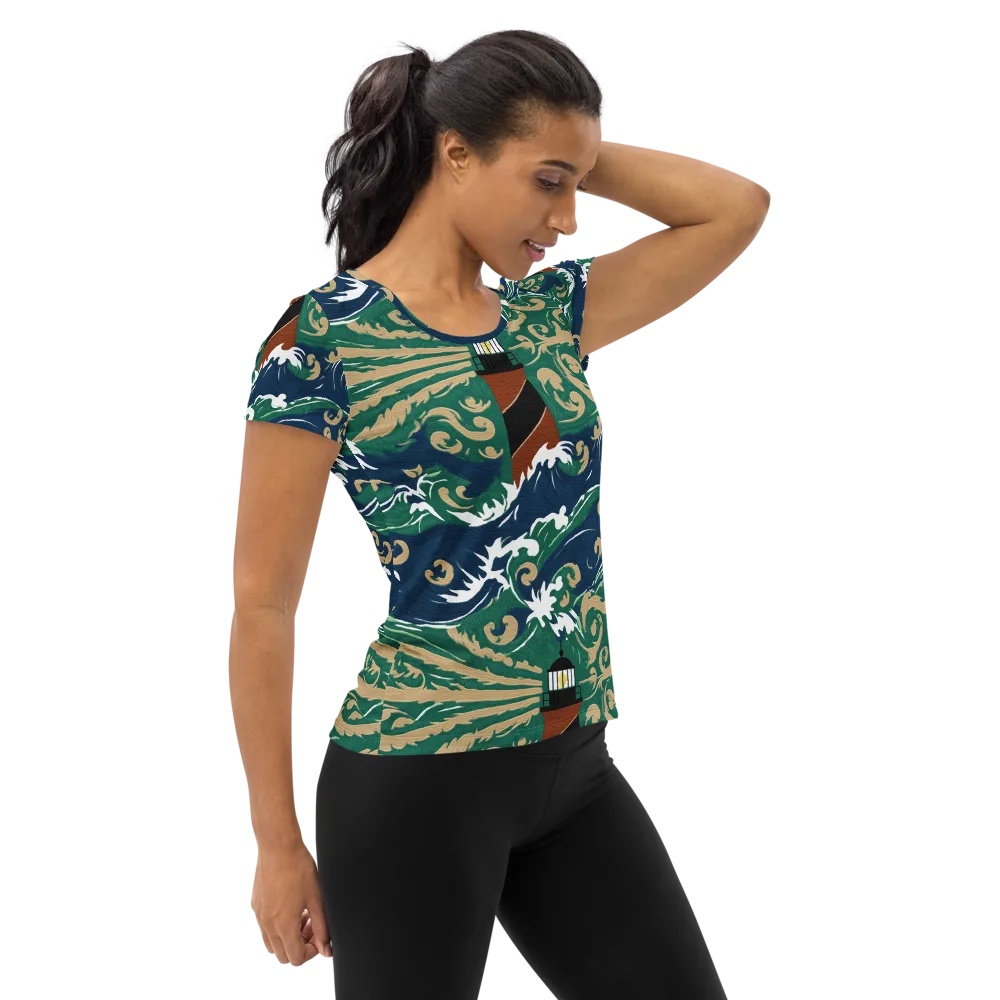 Beacon in the Breakers on Women's Athletic T-Shirt — Right