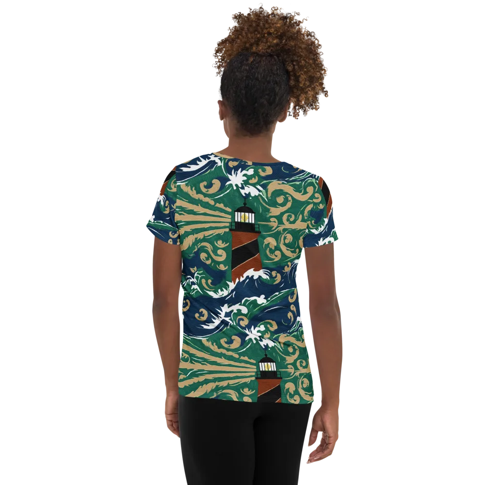 Beacon in the Breakers on Women's Athletic T-Shirt — Back