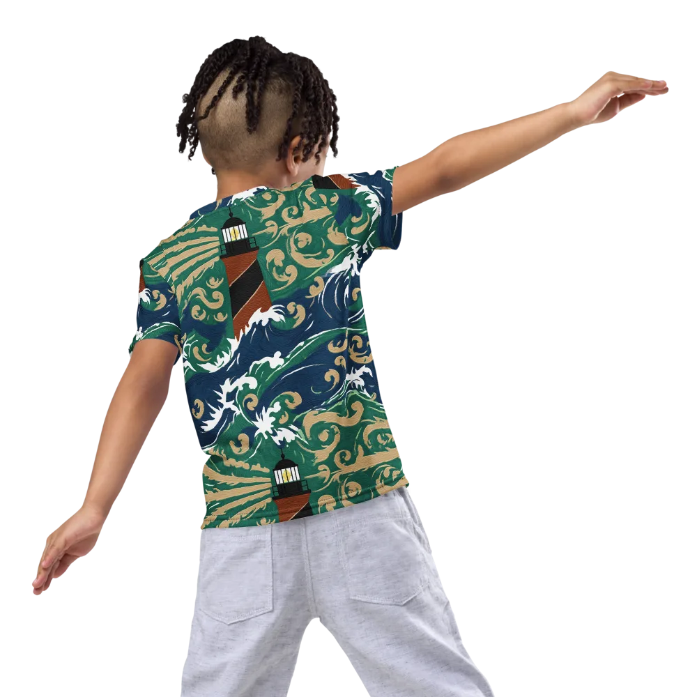 Beacon in the Breakers on Kids Crew Neck T-Shirt — Back