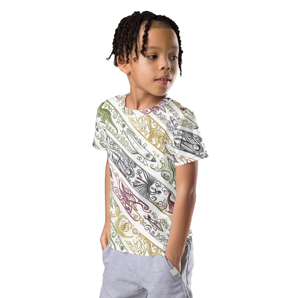 Fossil Flight on Kids Crew Neck T-Shirt — Left Front