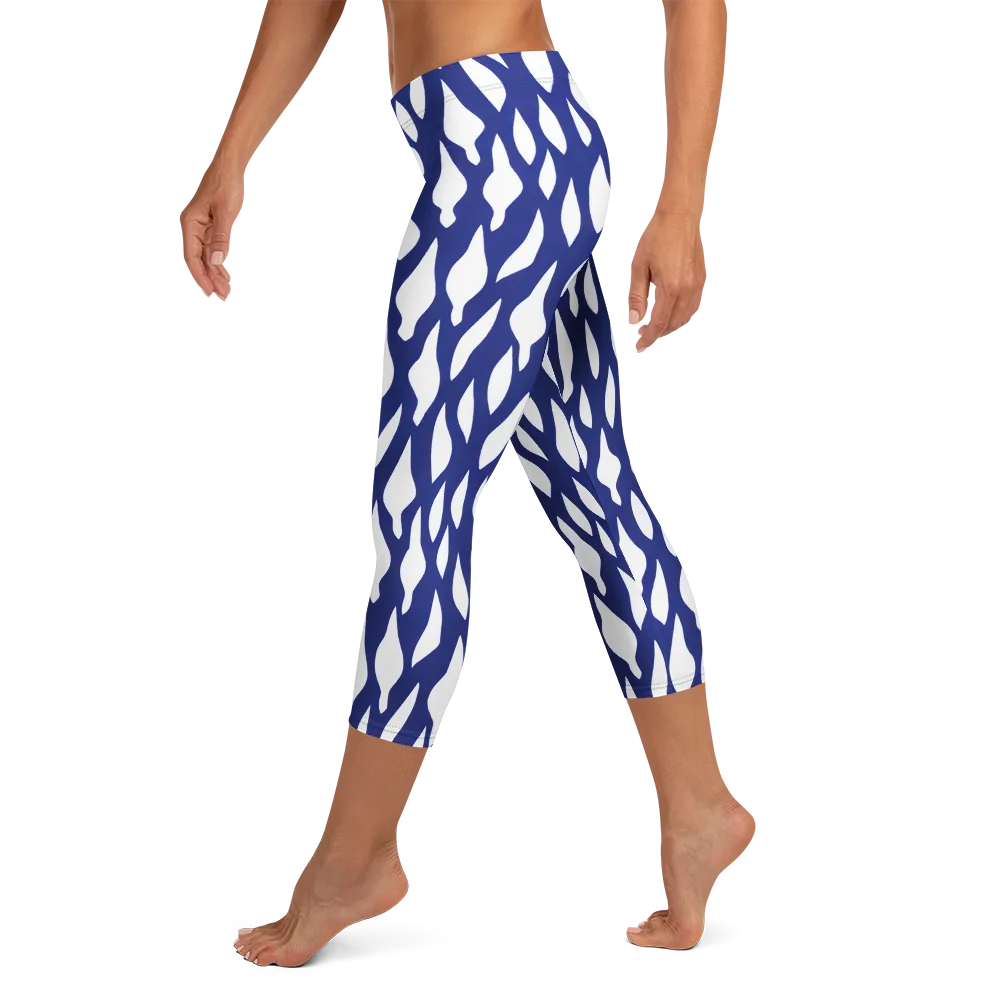 Indigo Interlace on Capri Leggings — Left