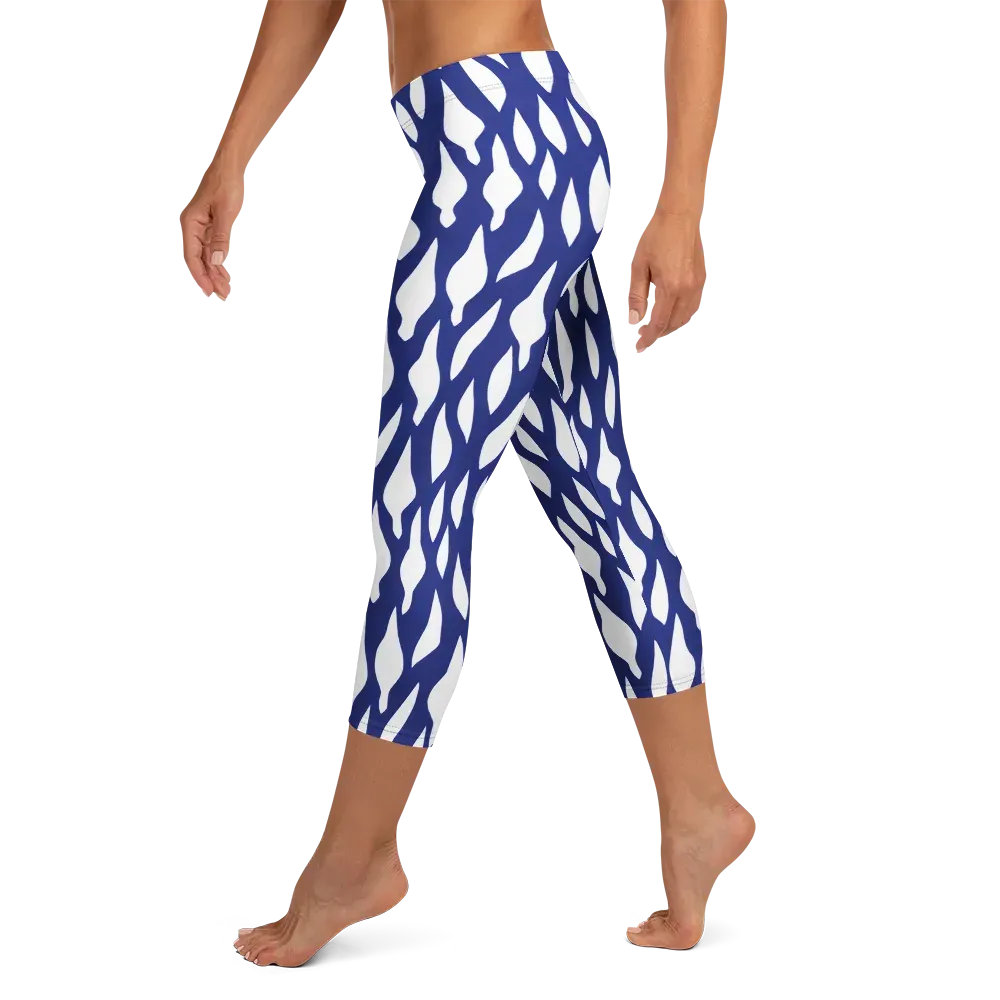 Indigo Interlace on Capri Leggings — Left