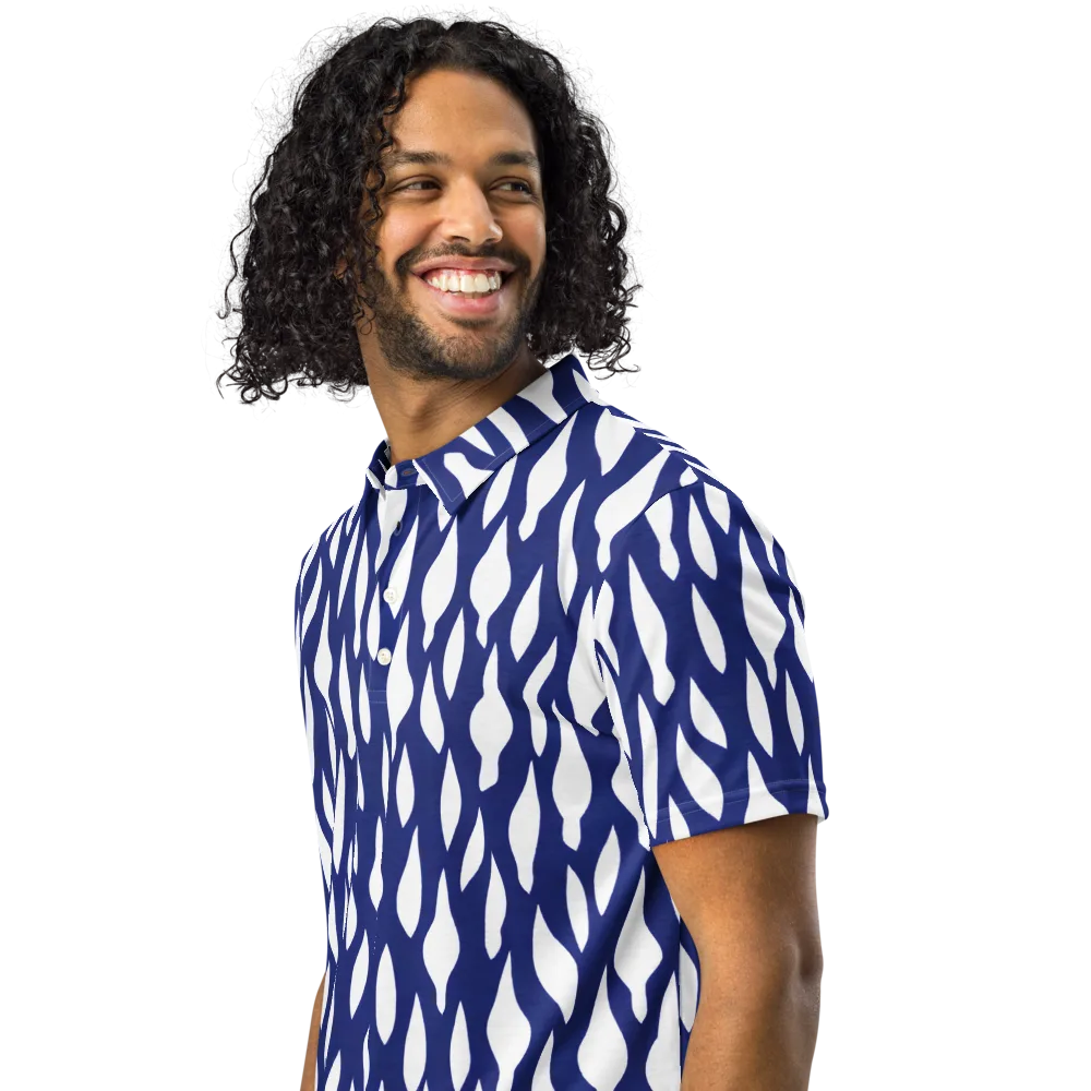 Indigo Interlace on Men's Slim Fit Polo Shirt — Left Front