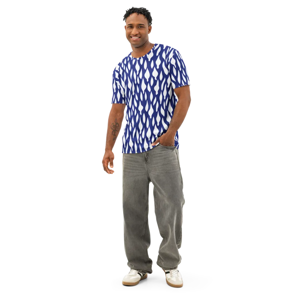 Indigo Interlace on Men's Cotton Crew Neck T-Shirt — Front