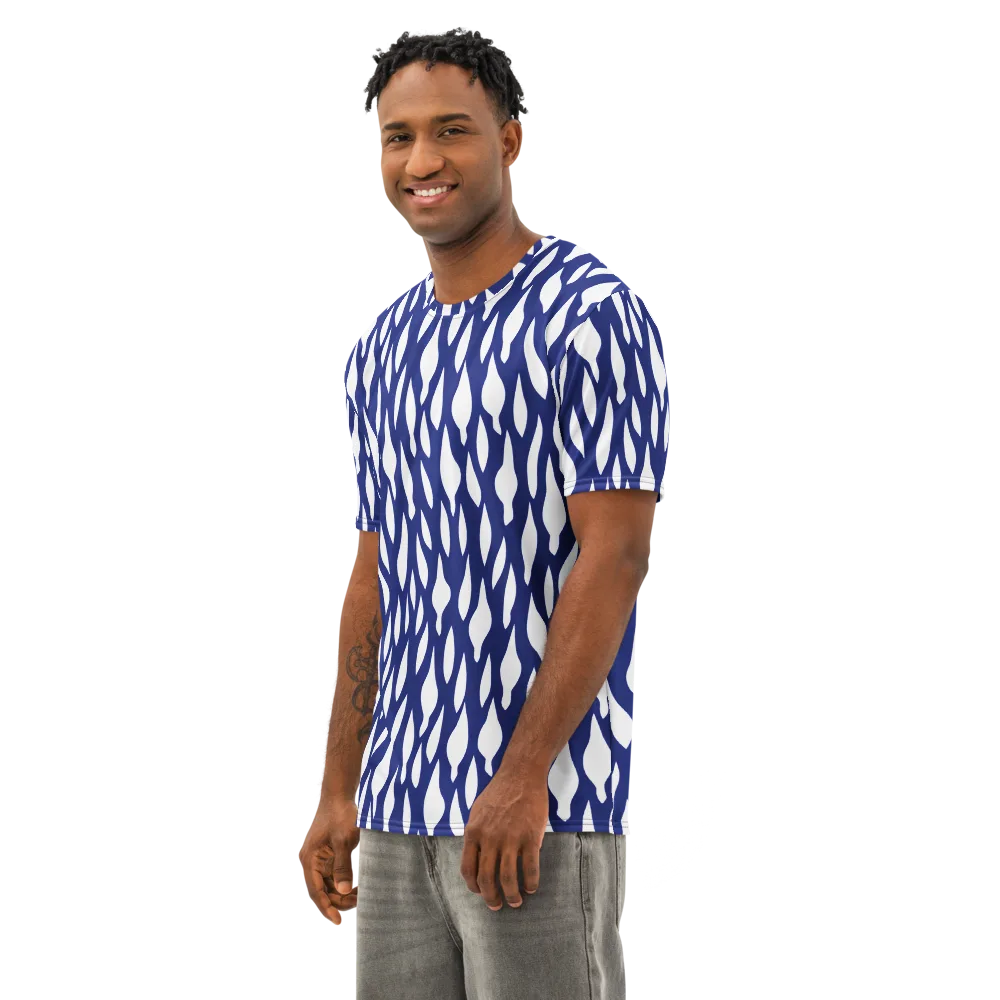 Indigo Interlace on Men's Cotton Crew Neck T-Shirt — Left Front