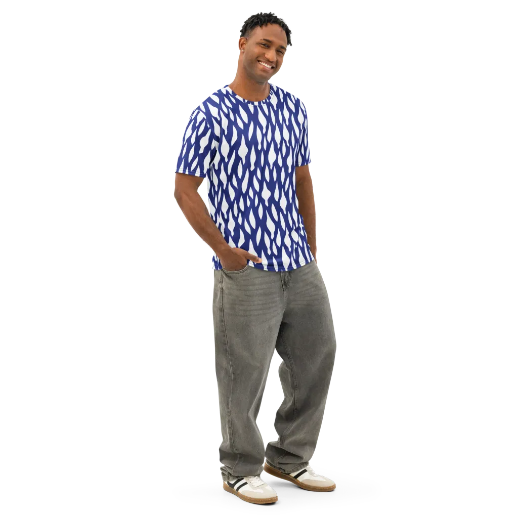 Indigo Interlace on Men's Cotton Crew Neck T-Shirt — Right Front