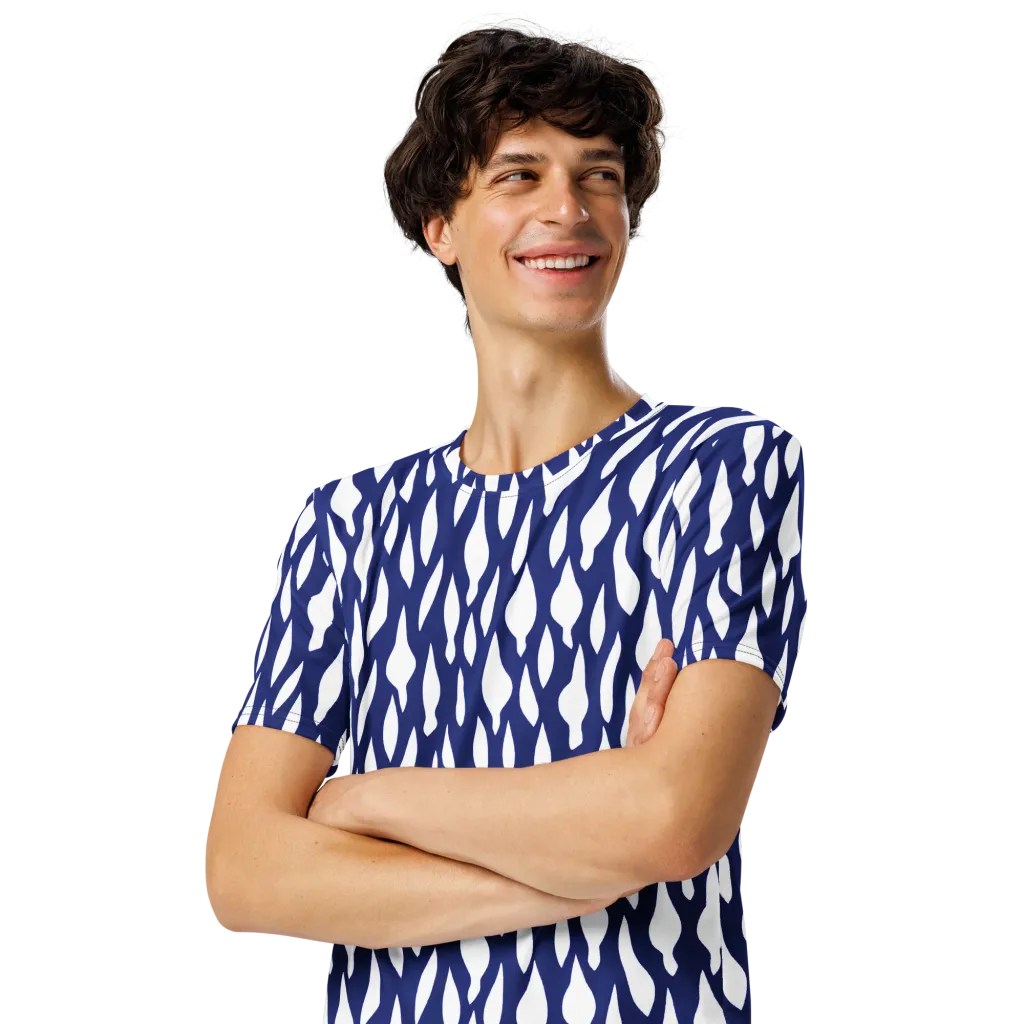 Indigo Interlace on Men's Crew Neck T-Shirt — Left Front