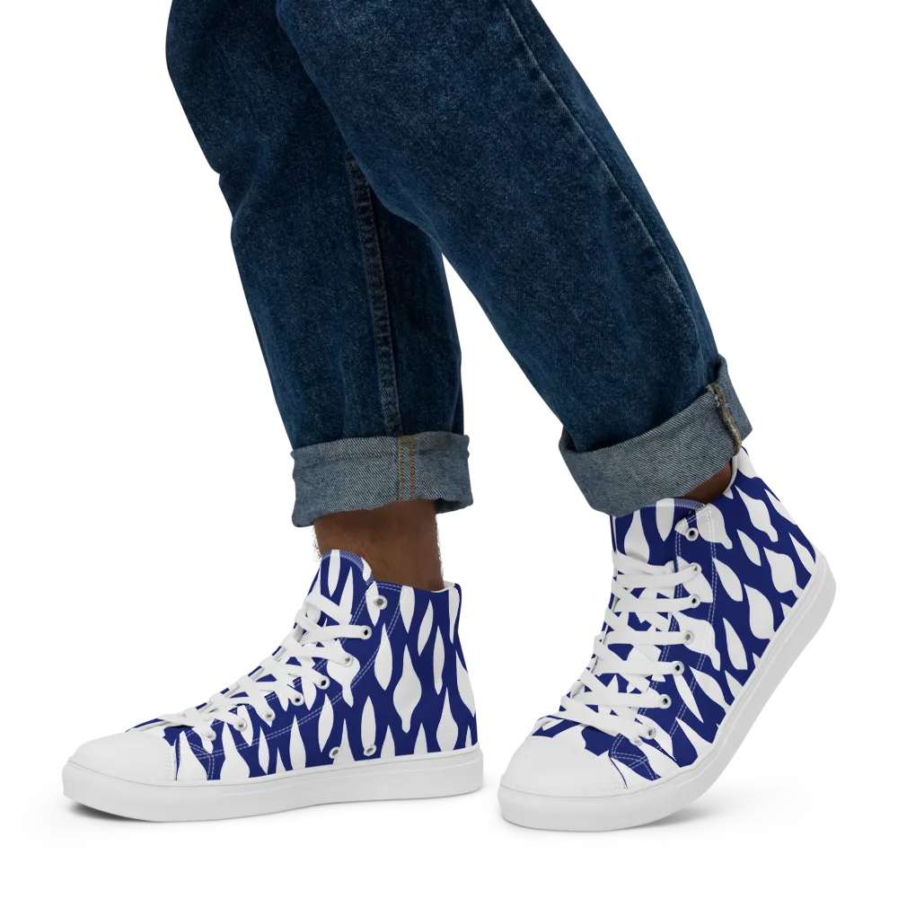 Indigo Interlace on Men's High Top Canvas Shoes — Left