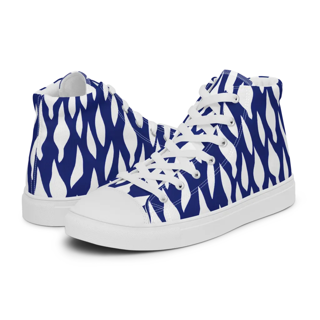 Indigo Interlace on Women's High Top Canvas Shoes — Left