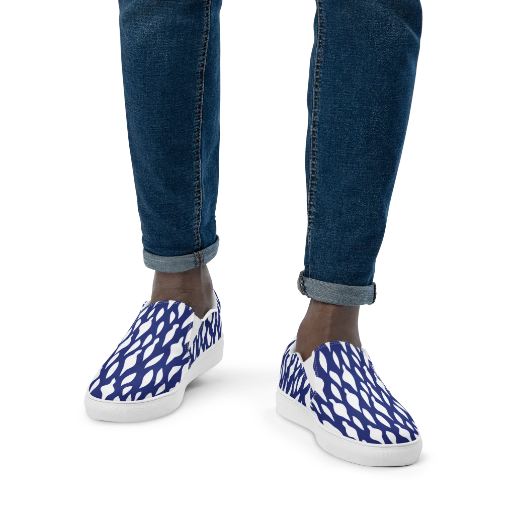 Indigo Interlace on Men's Slip-On Canvas Shoes — Front