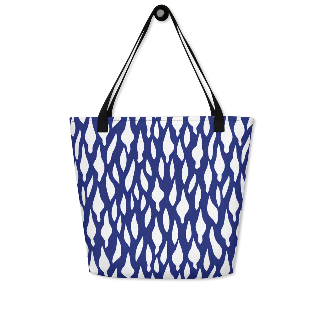 Indigo Interlace on Large Tote Bag W/ Pocket — Front
