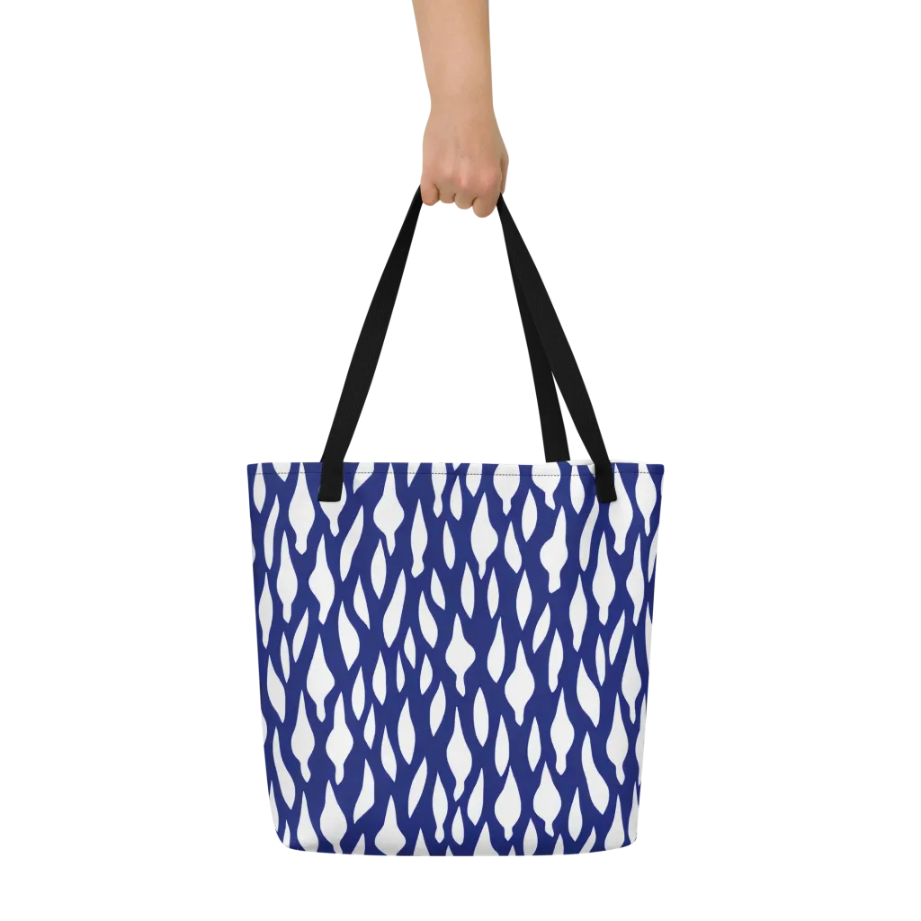 Indigo Interlace on Large Tote Bag W/ Pocket — Front