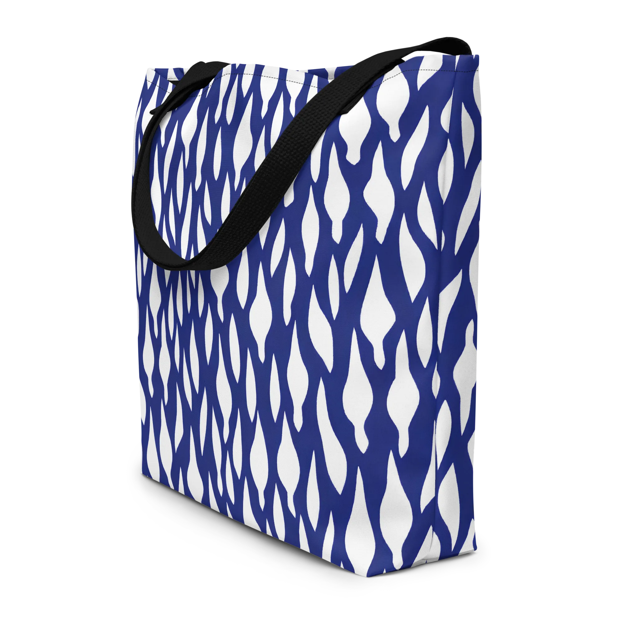 Indigo Interlace on Large Tote Bag W/ Pocket — Front