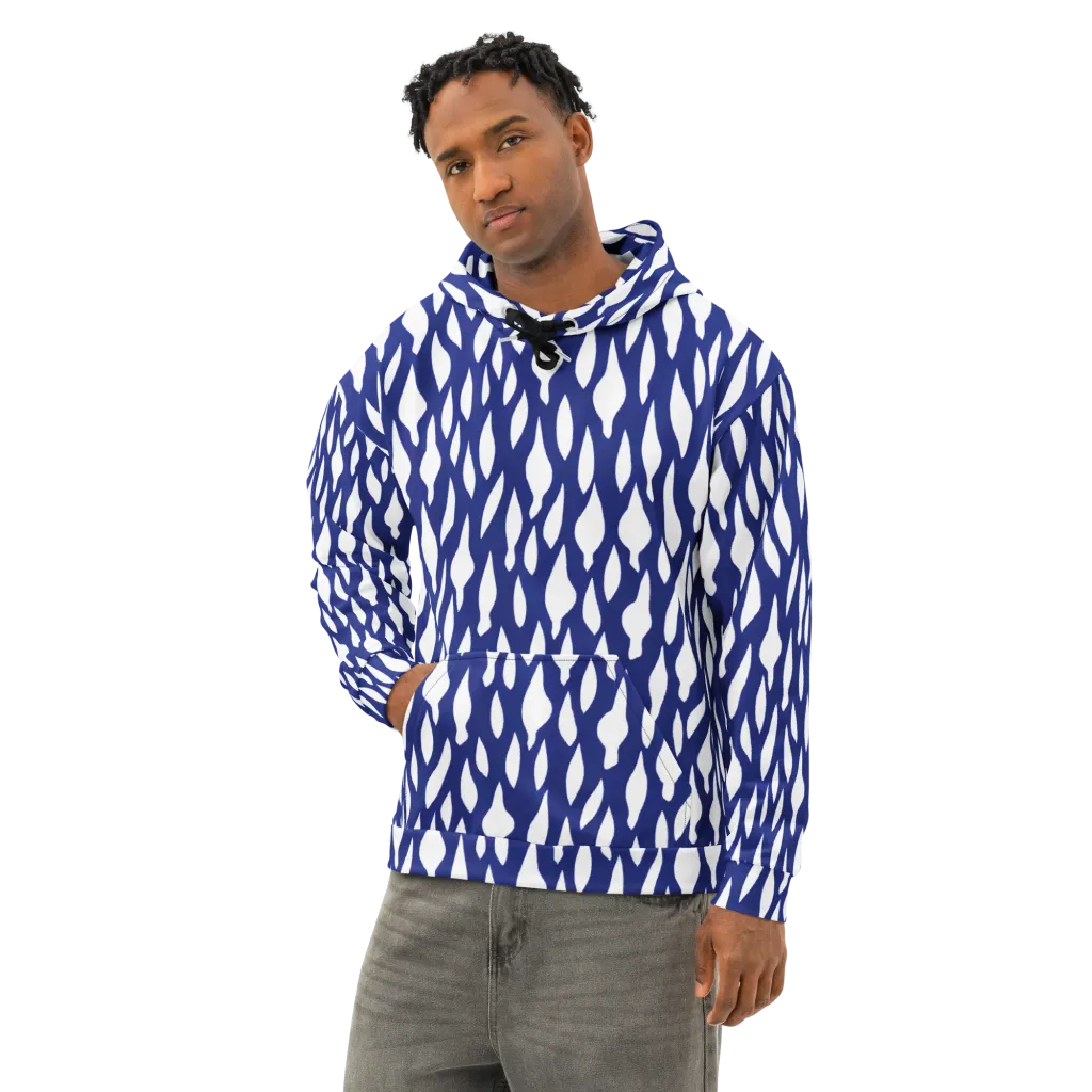 Indigo Interlace on Cotton Hoodie — Left Front