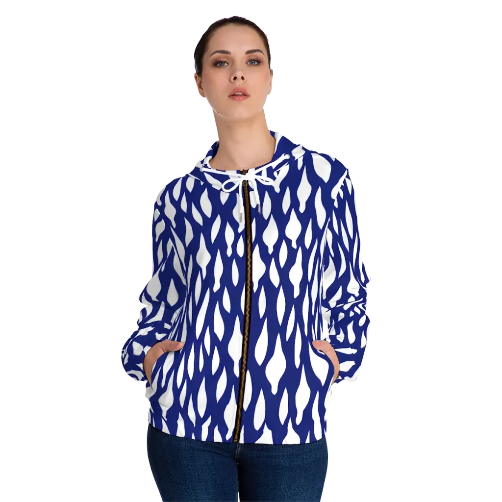 Indigo Interlace on Women's Full-Zip Hoodie — Front On Person