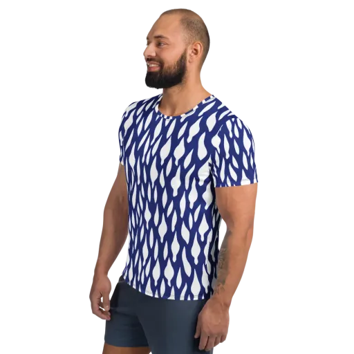 Indigo Interlace on a Men's Athletic T-Shirt