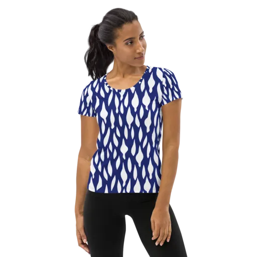 Indigo Interlace on a Women's Athletic T-Shirt