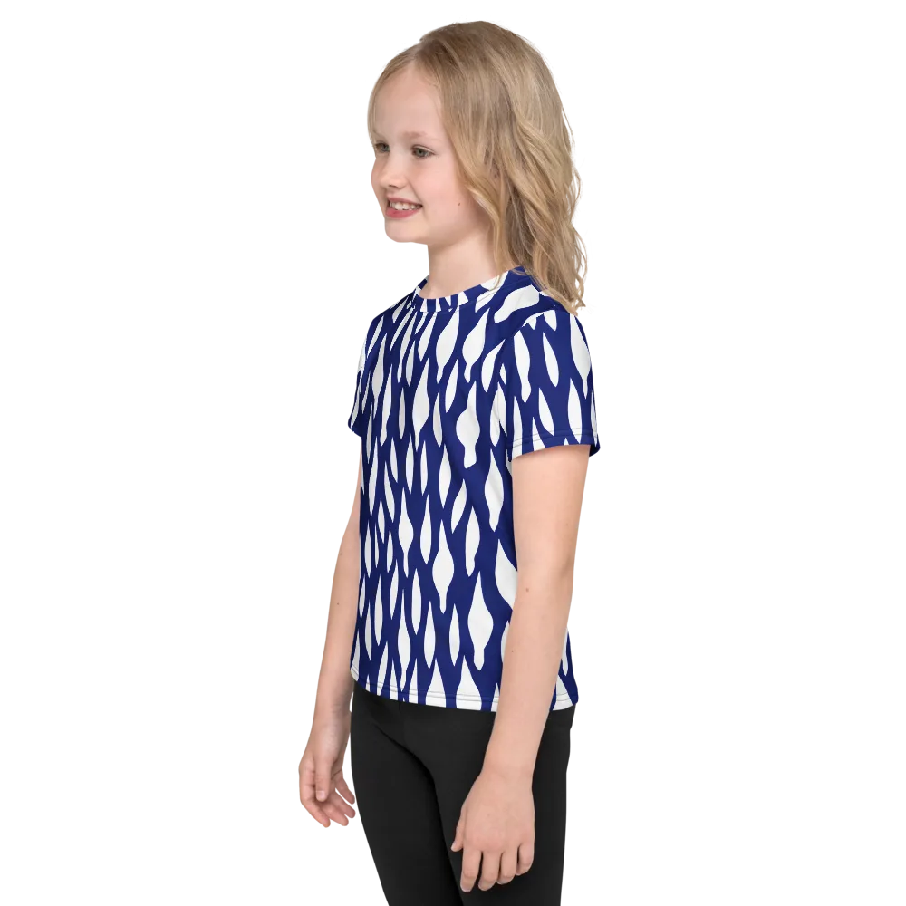 Indigo Interlace on Kids Crew Neck T-Shirt — Left