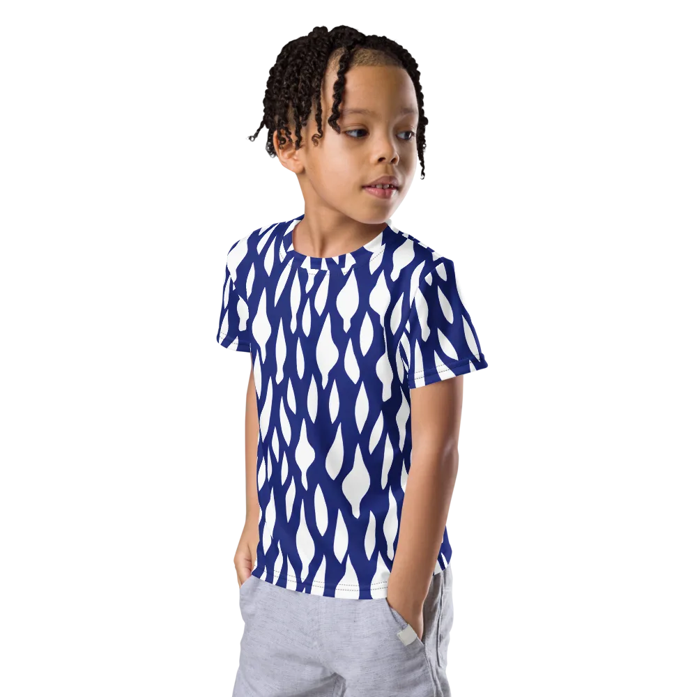 Indigo Interlace on Kids Crew Neck T-Shirt — Left Front