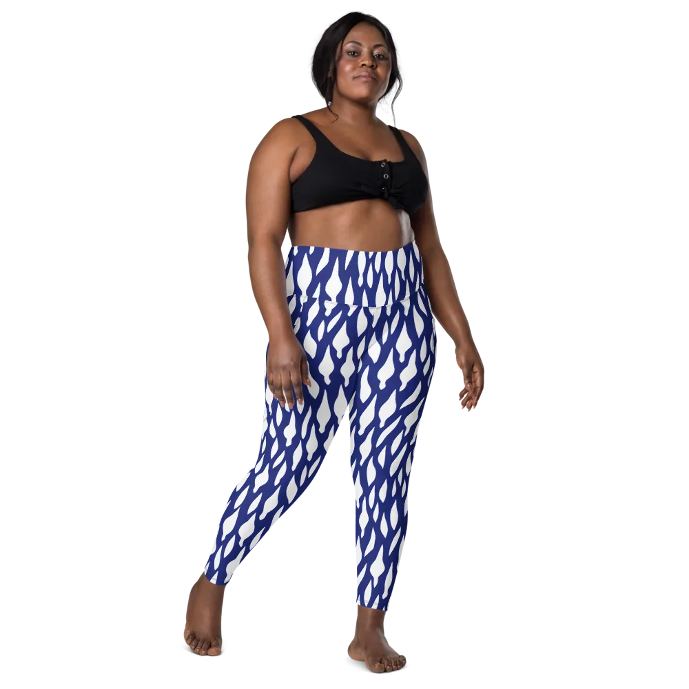 Indigo Interlace on Leggings with Pockets — Front