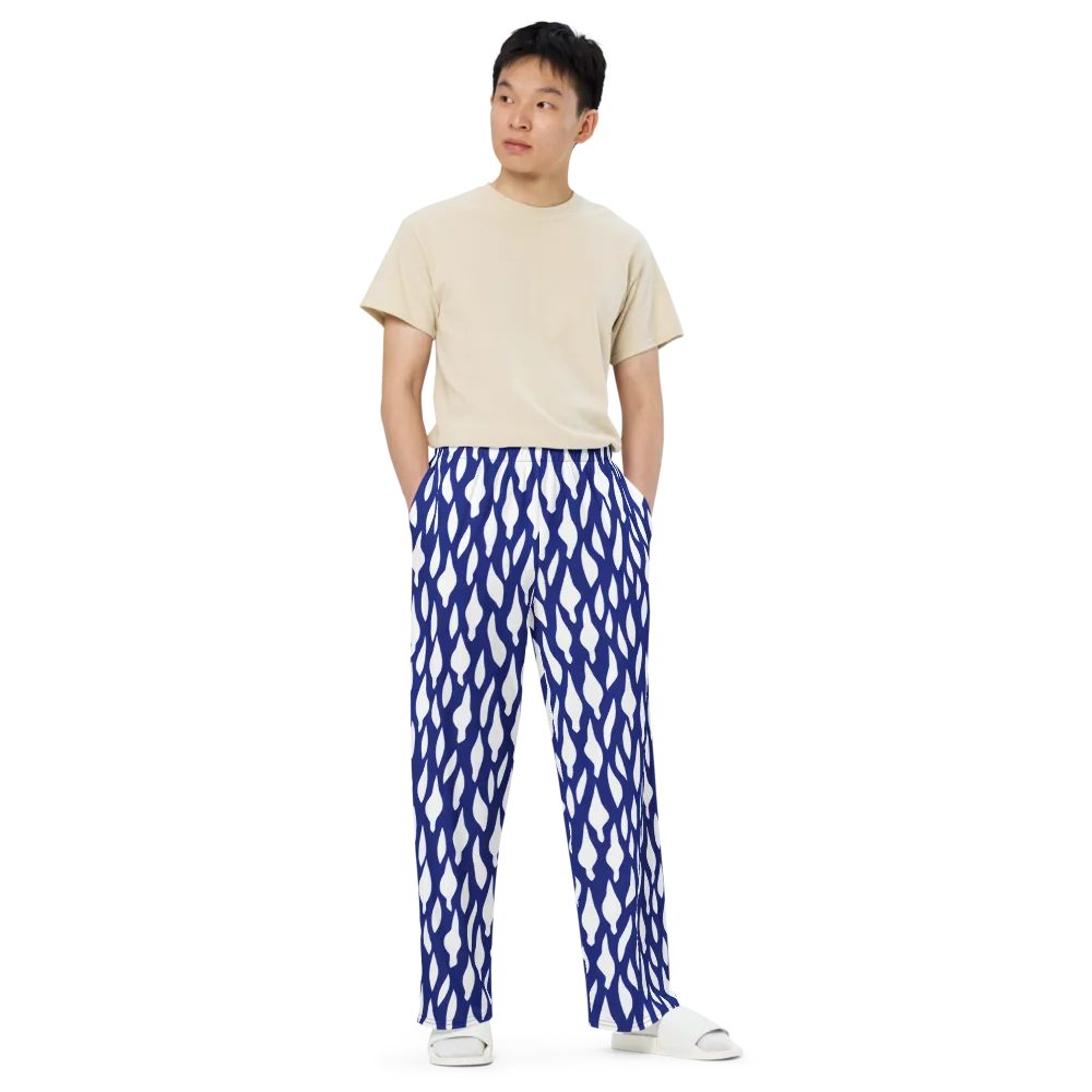 Indigo Interlace on Wide-Leg Pants — Front