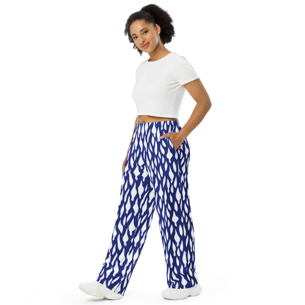 Indigo Interlace on Wide-Leg Pants — Left Front