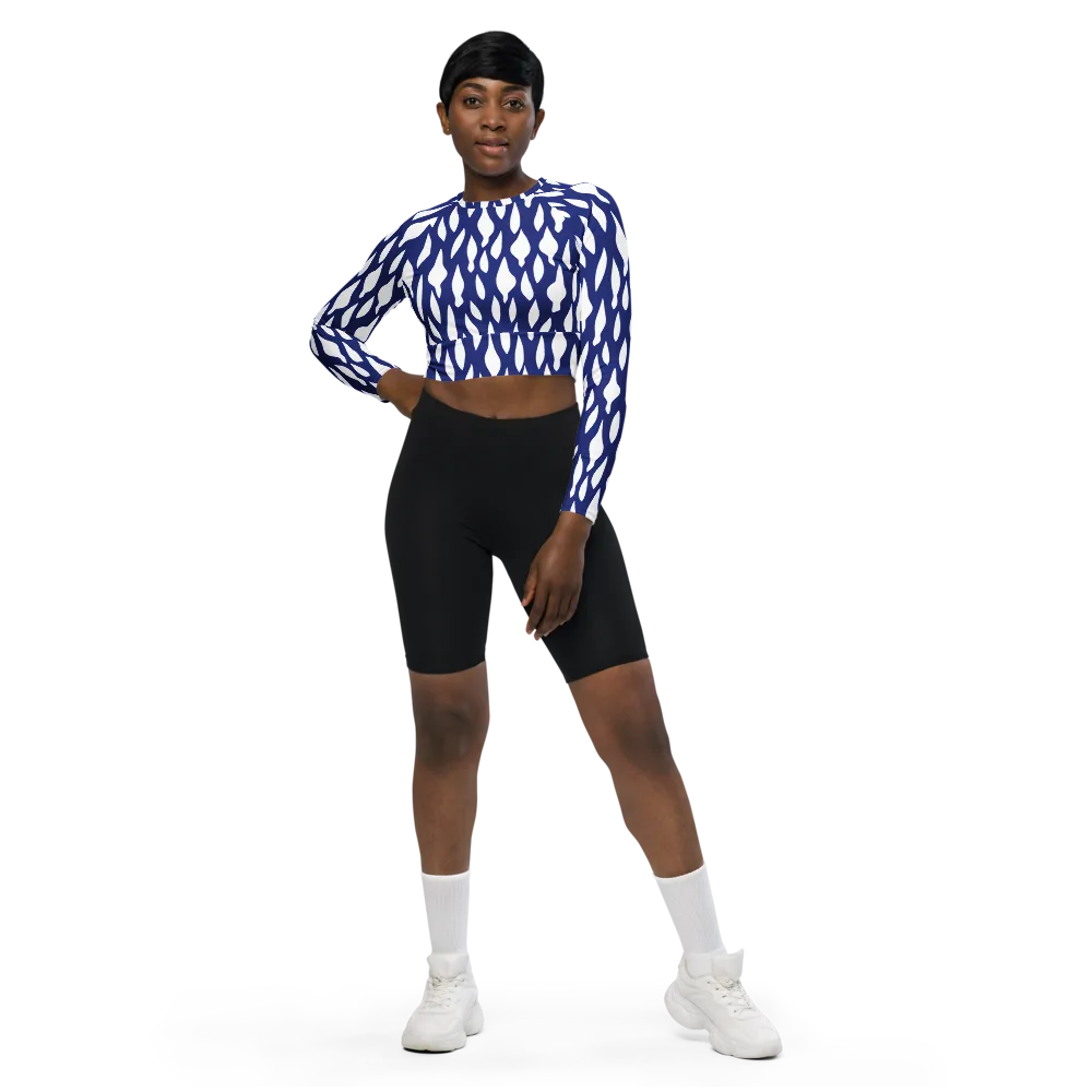Indigo Interlace on Long Sleeve Crop Top — Front