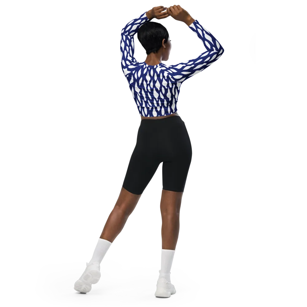 Indigo Interlace on Long Sleeve Crop Top — Back