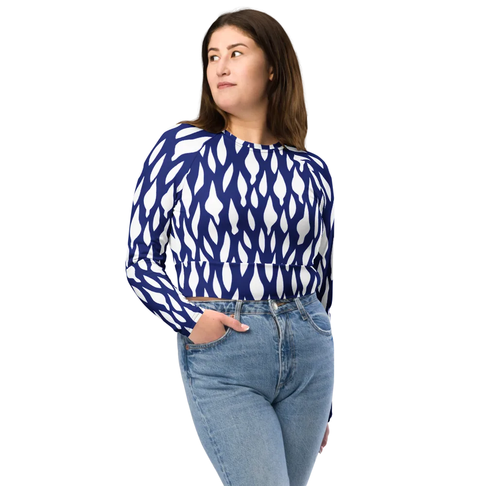 Indigo Interlace on Long Sleeve Crop Top — Front