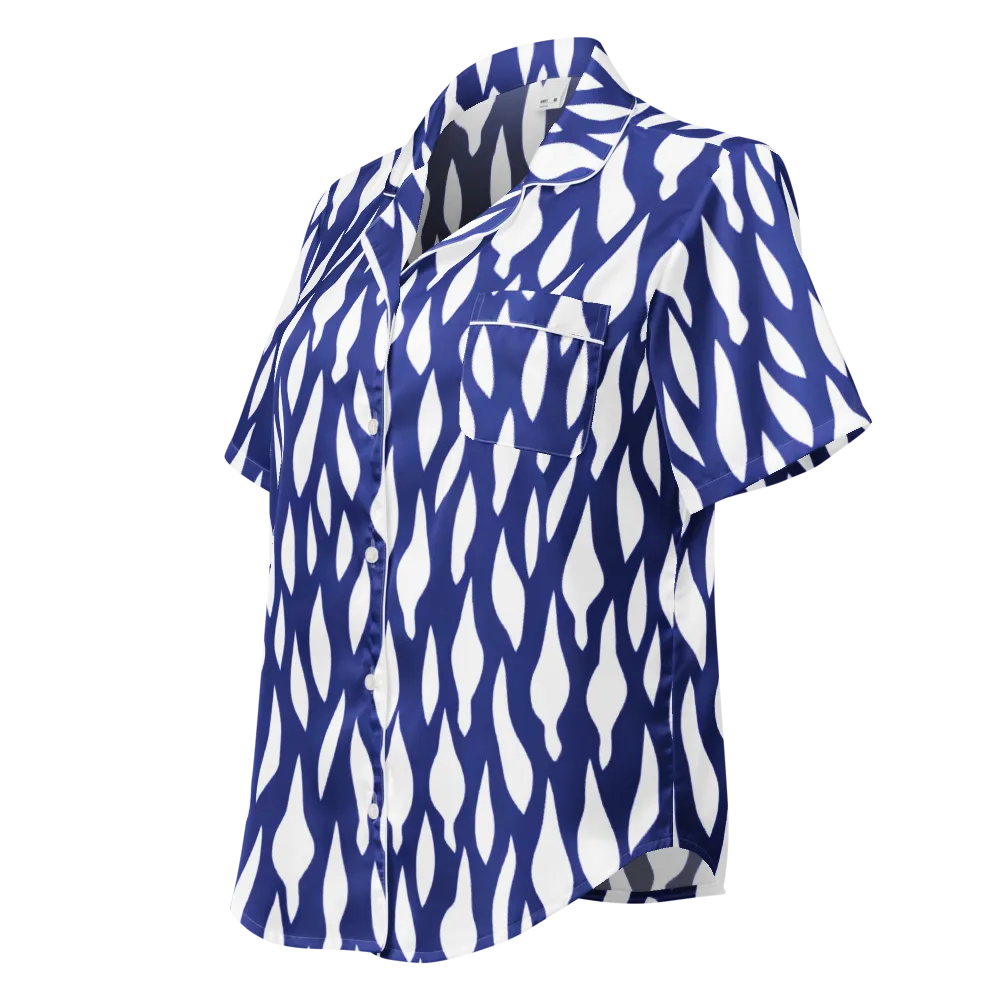 Indigo Interlace on Women's Short Sleeve Pajama Top — Left Front