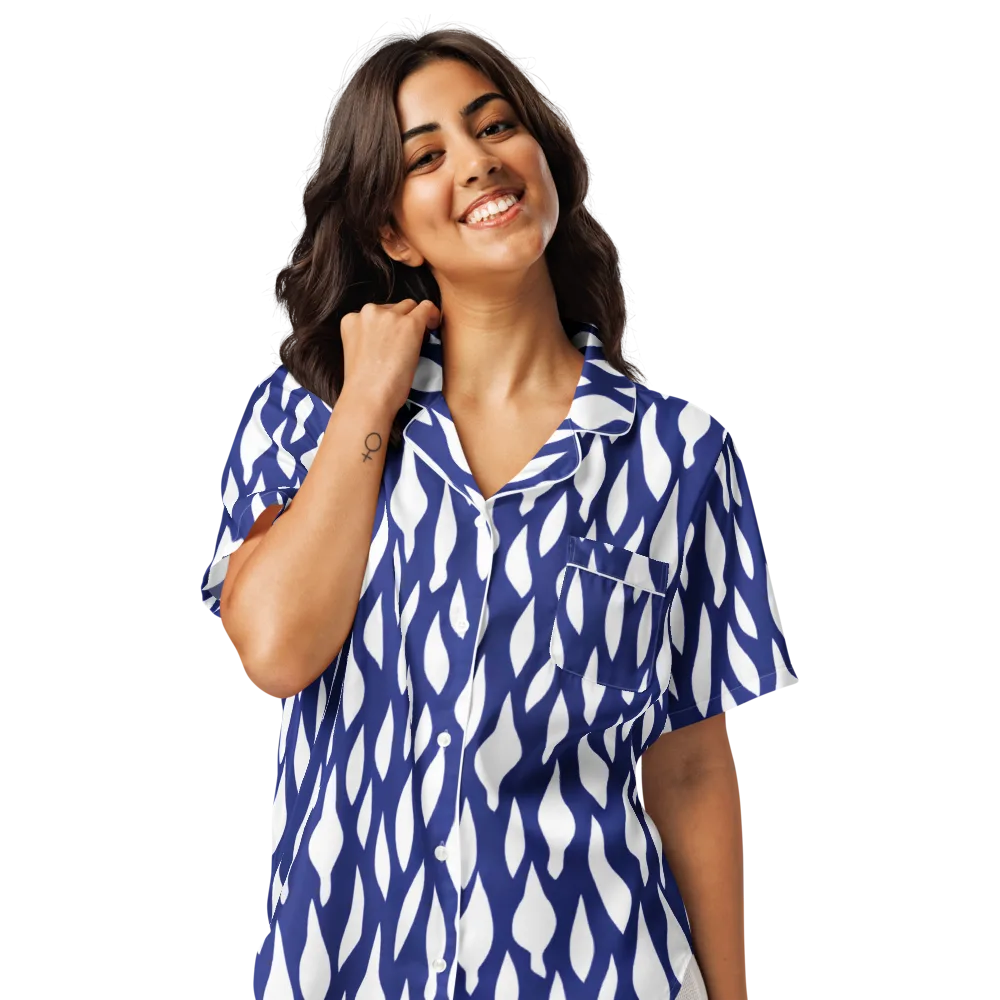 Indigo Interlace on Women's Short Sleeve Pajama Top — Front