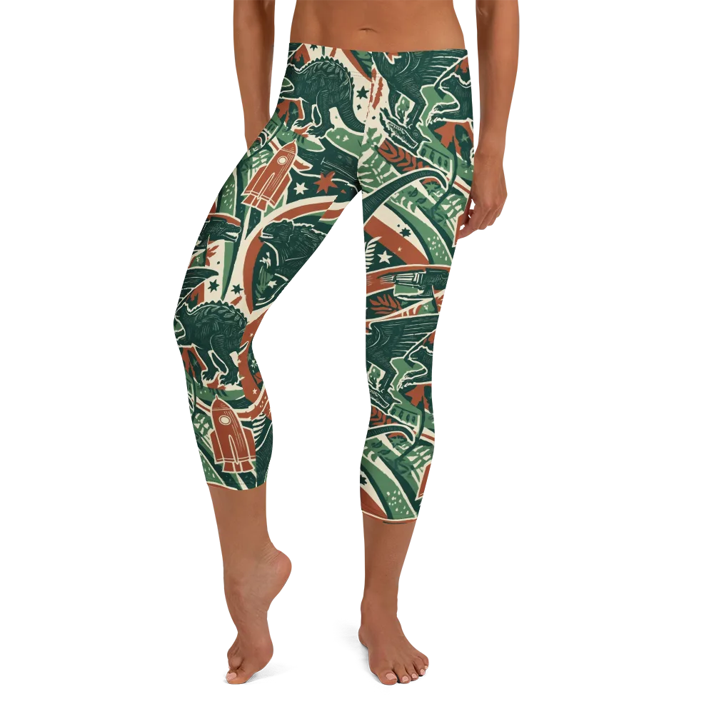 Rocket Menagerie on Capri Leggings — Front
