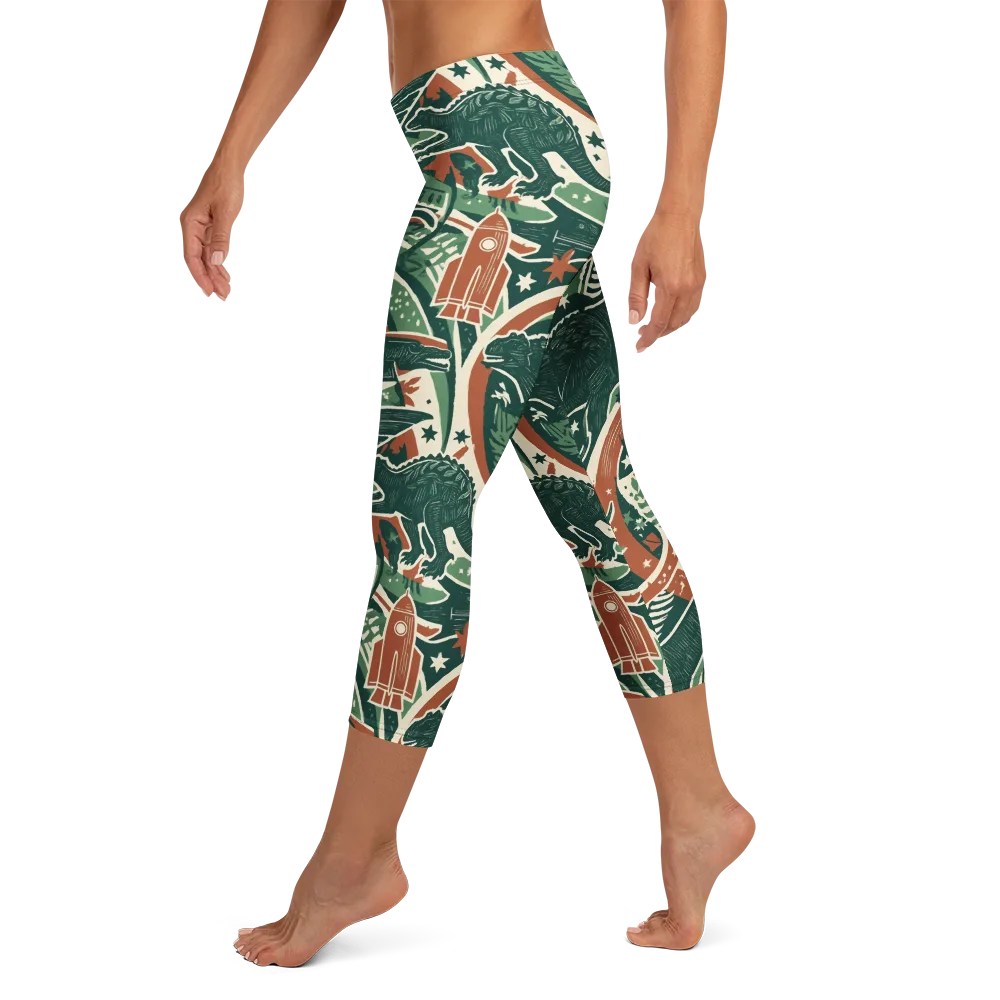 Rocket Menagerie on Capri Leggings — Left