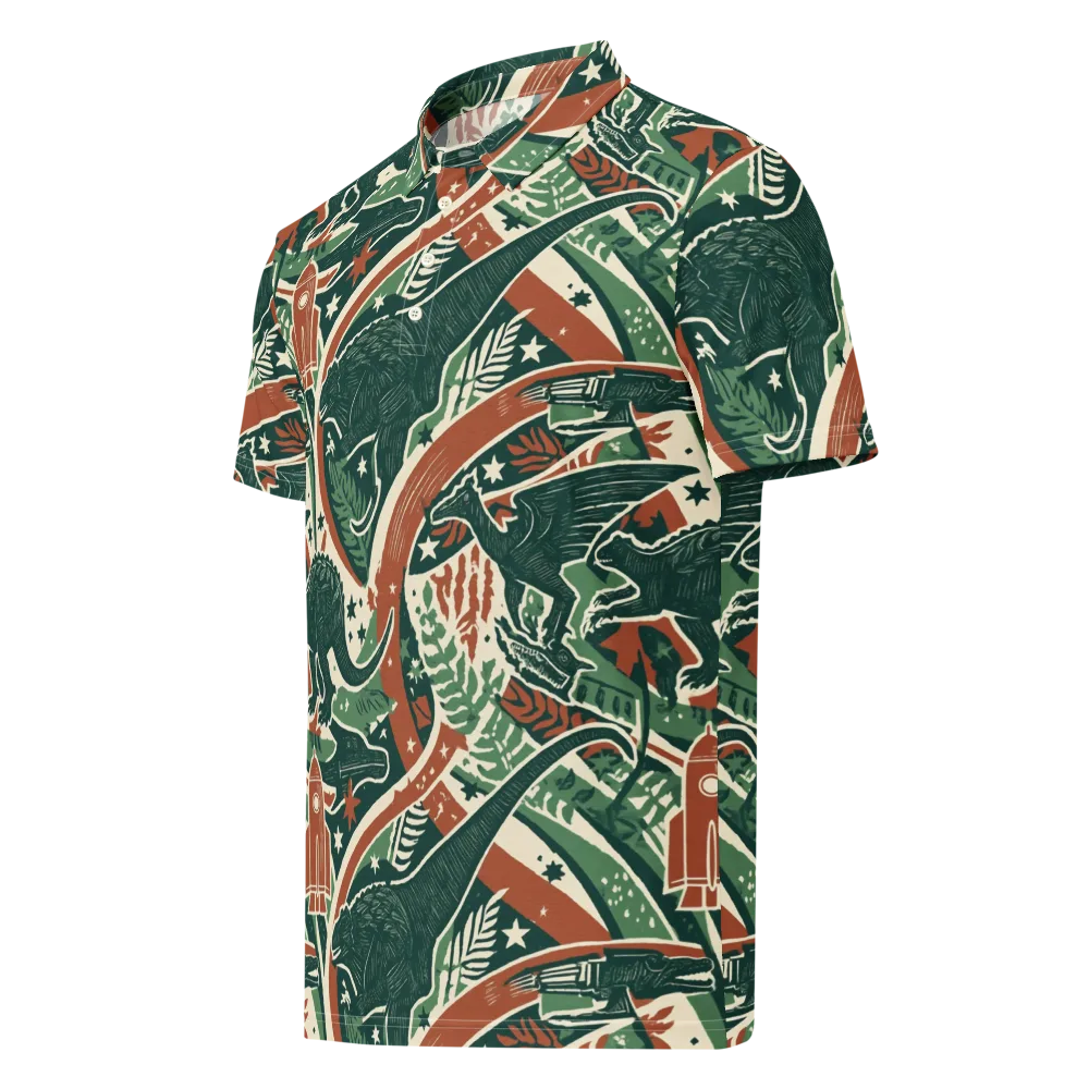 Rocket Menagerie on Men's Slim Fit Polo Shirt — Left Front