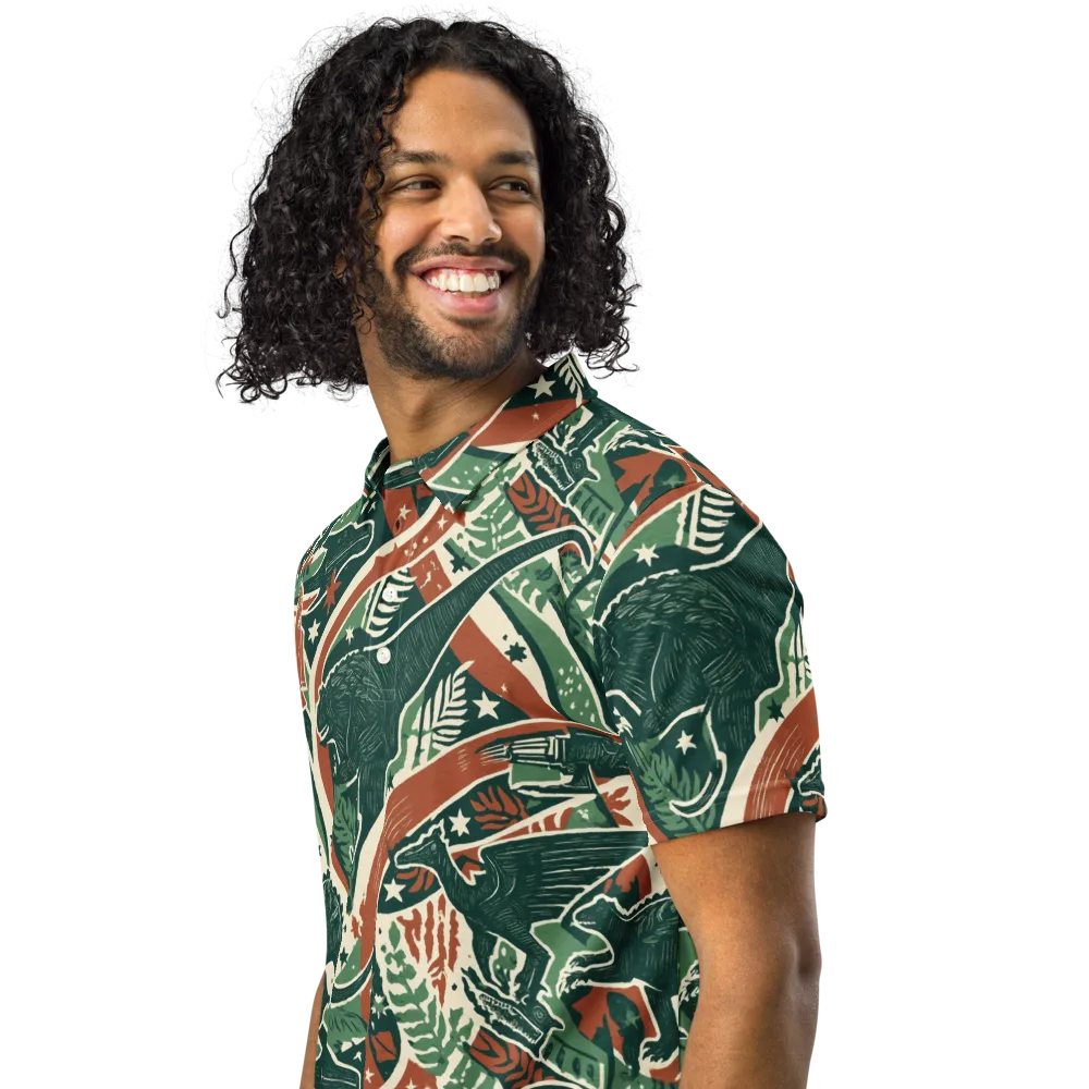 Rocket Menagerie on Men's Slim Fit Polo Shirt — Left Front