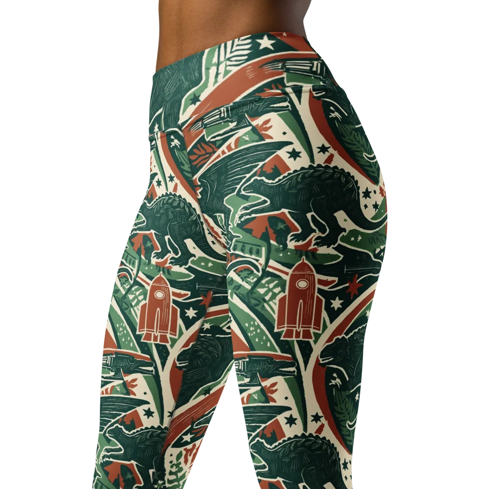 Rocket Menagerie on Yoga Leggings — Left Front